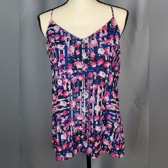 Floral patterened tank top, blue and pink, size L - Picture 2 of 7